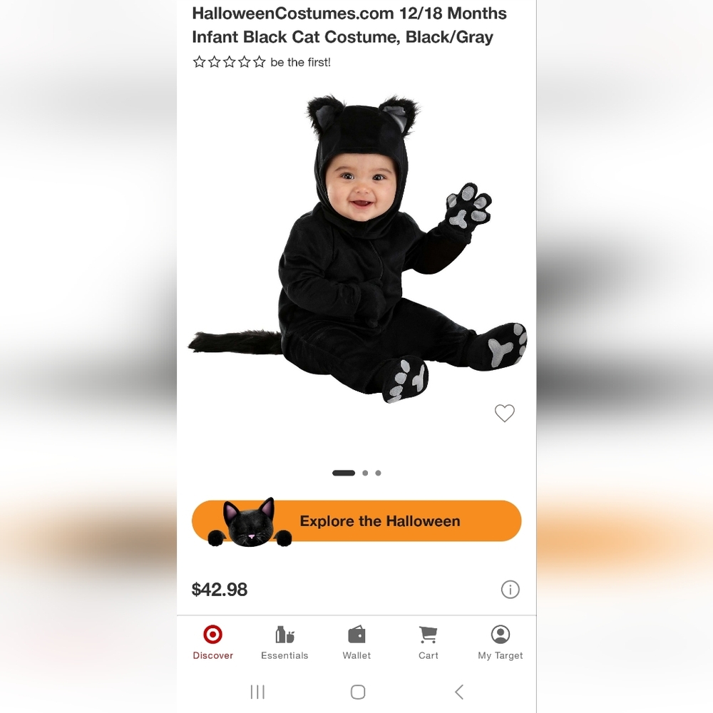 Black Kitten Costume for Infants 12/18 Months